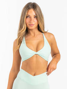 Conjunto de sujetador y mallas con banda de cintura cruzada de menta fresca para mujer OEM de la mejor calidad, conjunto de Fitness de 2 piezas para mujer, nuevo conjunto de entrenamiento de Yoga transpirable - Product Image 6