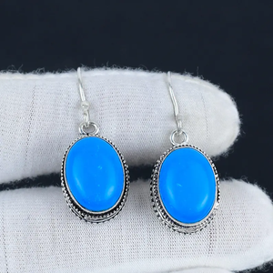 Dormir Turquoise Boucle D'oreille En Argent Sterling 925 À La Main Ovale Cabochon Pierres Précieuses Drop Dangle Cadeau pour Elle Prix De Gros - Product Image 1