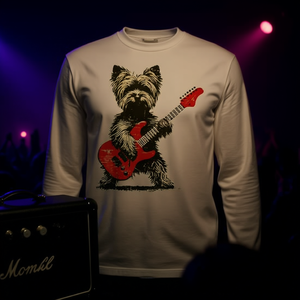 Camiseta de Manga Larga con Diseño Vintage de Perro Yorkie Tocando la Guitarra, Producto Promocional Elegante - Product Image 3