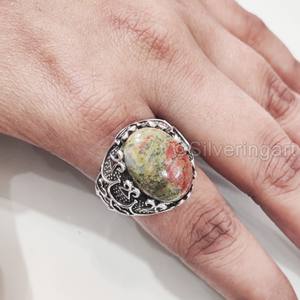 Anillo para hombre al por mayor, unakita natural, jaspe, piedra preciosa, anillo de todos los tamaños, joyería de Navidad otomana, anillo de Plata de Ley 925 - Product Image 1