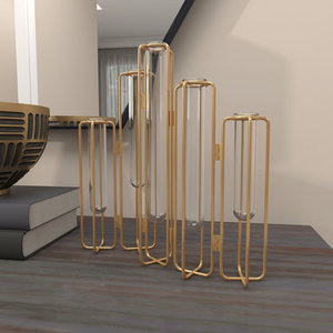 Ensemble de vases en métal argenté martelé et de vases de propagation en verre multi-tubes dorés pour la décoration de la maison et des hôtels, vente en gros - Product Image 4