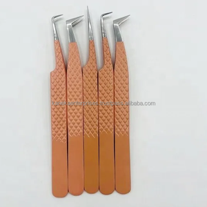 แหนบต่อขนตาเคลือบสีน้ำตาลอ่อนแบบมืออาชีพ ป้องกันแม่เหล็ก ป้องกันไฟฟ้าสถิต ปลายสีเงิน สแตนเลสญี่ปุ่น - Product Image 2