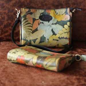 Best Quality Djoen Leather Botanical Art <b>Clutch</b> <b>Bag</b> Handmade Genuine Leather Sling Purse with <b>Vintage</b> Nature-Inspired Leaf Print - Product Image 6
