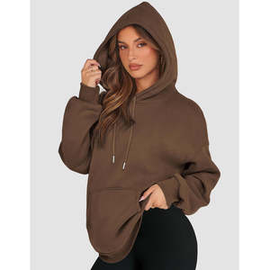 Sudadera con Capucha de Forro Polar Marrón para Mujer, Suave y Cálida, Manga Larga, Bolsillo Tipo Canguro, Opción de Logotipo Personalizado, Ropa Informal Cómoda, Transpirable en la Parte Delantera - Product Image 1