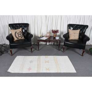 Alfombra blanca y beige Bohemia hecha a mano con diseño de rectángulo clásico turco de 2,5x5,7 pies para dormitorio, sala de estar grande para adolescentes - Product Image 2