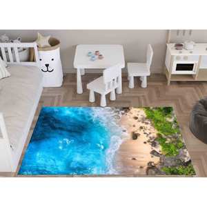 Tapis imprimé Vagues Côtières - Décoration de bureau Paysage Marin, Tapis à poils doux - Product Image 1