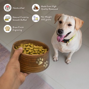 Bols d'alimentation pour animaux de compagnie en bois de Sesham fabriqués à la main de qualité supérieure Durable plat élégant chiens chats forme de bouteille Application pratique de l'eau - Product Image 5