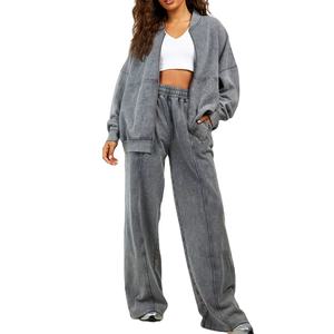 ชุดเซ็ตเสื้อฮู้ดดี้และกางเกงจ็อกเกอร์ผ้าฟลีซคอตตอน 100% แห้งเร็ว แต่งระบายด้านหน้า พร้อมโลโก้สั่งทำ สำหรับผู้หญิง สไตล์สตรีทแวร์ ฤดูหนาว - Product Image 1