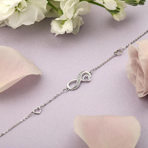 Jeulia Women's <b>Infinity</b> Matched Heart Fine Charm <b>Bracelet</b> Adjustable - Product Image 5