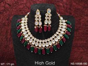 Party Wear High Gold Plated Designer <b>Kundan</b> Jewellery Beautiful <b>Kundan</b> Choker Necklace Set - Product Image 6
