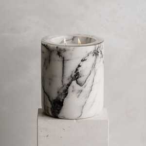 Decorative wax-filled <b>marble</b> candle <b>jar</b> by H.M.A Handicrafts ideal for home gifting with subtle soothing fragrance - Product Image 4