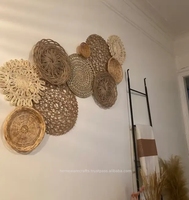Décoration murale en jonc de mer naturel, artisanale, style bohème, panier tissé, art mural pour le salon, la chambre à coucher