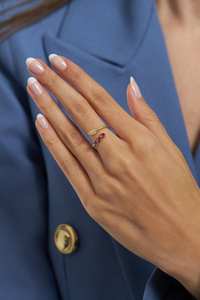 New Arrival Solid 925 <b>Sterling</b> <b>Silver</b> 18k Gold Vermeil CZ Prong Setting Leaf Design <b>Adjustable</b> <b>Ring</b> For Women Nature Jewelry - Product Image 2