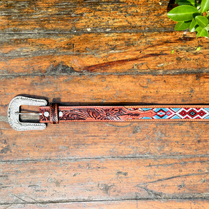 Ceinture Western en Cuir d'Argentine Importé, Style Diamant, Perlée à la Main, Boucle en Alliage Premium Durable, Design Vintage Sculpté à la Main - Product Image 5