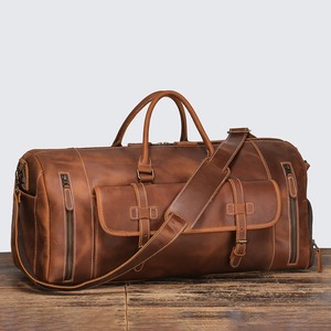 Sac de sport en cuir véritable de grande capacité pour hommes, sacs de voyage imperméables à la mode vintage avec fermeture à glissière - Product Image 6