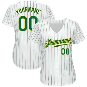 Custom White Kelly Green Pinstripe Kelly Green-Gold Camiseta de béisbol auténtica - Product Image 2
