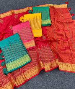 ผ้าไหมสวยงามพร้อมงานปักด้วยไหมหลายสีและขอบผ้าไหมแบบคันชีซารี เหมาะสำหรับงานปาร์ตี้ แห้งเร็วและป้องกันแสงแดด - Product Image 6