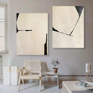 Ensemble de 2 tableaux abstraits 3D beiges, peinture à l'huile texturée, art abstrait sur toile, art mural Wabi-Sabi pour la décoration intérieure - Product Image 3