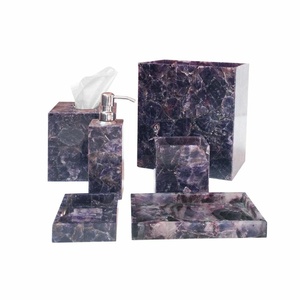 Juegos de baño de piedras preciosas de cuarzo rosa Natural, para decoración Interior de Hotel y lujo, color azul, venta directa de fábrica, 7 Uds. - Product Image 3