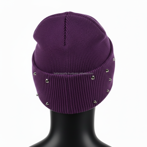 Gorro de Punto Acrílico Elástico Suave para Mujer, Color Morado, Logotipo Personalizado Bordado, Duradero, Cálido, Moderno, Gorro Jacquard - Product Image 5