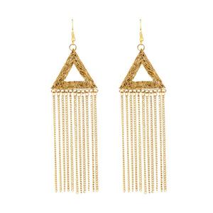 Kriaa Gold Plated Tassel Hanging Chain <b>Chandelier</b> <b>Earrings</b> 1308402 <b>Fashionable</b> Tassel Tipped Drop <b>Earrings</b> - Product Image 1