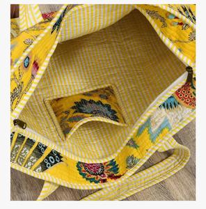 กระเป๋าผ้าแคนวาสลายดอกไม้สีเหลืองสำหรับผู้หญิง ลายวินเทจ ทนทาน มีซิป ทันสมัย น้ำหนักเบา เหมาะสำหรับการเดินทางในฤดูร้อน/ฤดูหนาว - Product Image 4