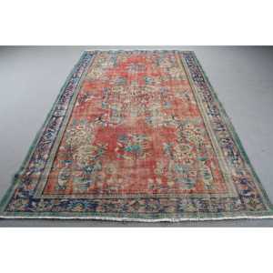 พรมตุรกีวินเทจ ขนาด 5.9x9.5 ฟุต สีแดงน้ำเงินล้วน - Product Image 1