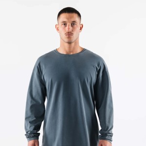 Camiseta de algodón de manga larga para levantamiento de pesas muscular para hombre con logotipo personalizado barato-Color sólido en blanco - Product Image 1