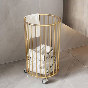 Panier à linge robuste doré de nouveau design avec poignée découpée Rangement de salle de bain pour panier à linge sale Forme ronde - Product Image 5