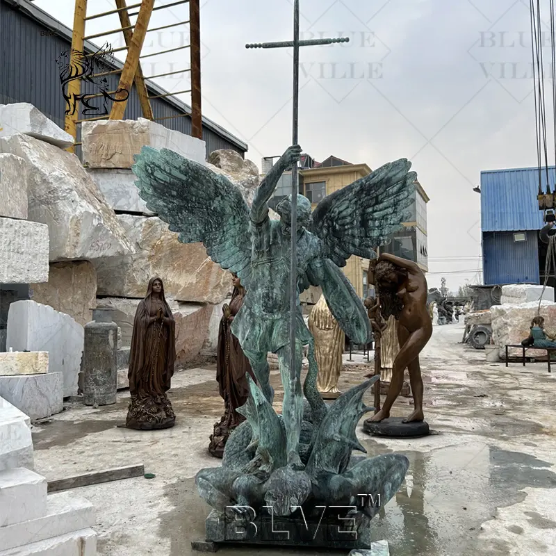 BLVE bahçe dekorasyon büyük batı Metal hıristiyan dini melek heykeli bakır bronz başmelek Michael heykel
