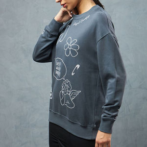 Moda mujer Streetwear Sudadera corta Casual manga larga pulóver cuello redondo transpirable 100% algodón secado rápido personalizable - Product Image 3