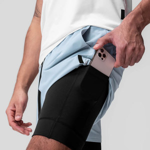 Quick Dry 2 In 1 Fitness <b>Shorts</b> For <b>Men</b> <b>With</b> Stretch Fabric And <b>Zipper</b> Storage - Product Image 5