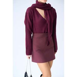<b>Burgundy</b> Cardigan with Integrated <b>Scarf</b> - Product Image 5