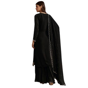 Cutdana noir et Sequin Kurta avec Chinon Sharara et Dupatta pour les mariages de soirée en gros Réceptions Festive Bulk Ethnic - Product Image 4