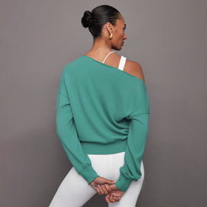 เสื้อฮู้ดเปิดไหล่สำหรับผู้หญิง, เสื้อสเวตเตอร์คอกลมแขนยาวผ้าเทอร์รี่สำหรับฤดูหนาวฤดูใบไม้ผลิสำหรับผู้ใหญ่ - Product Image 3