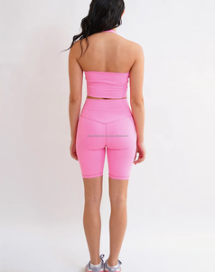 2026 Wholesale Women's Customized Logo Crew <b>Neck</b> 2-Piece High Waist Skinny Yoga Shorts Set Breathable Spandex/Nylon Solid - Product Image 2