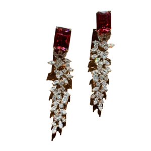 Top bán Ngọc Lục Bảo màu đỏ cổ điển phong cách <span class=keywords><strong>Stud</strong></span> hàng đầu với tầng CZ lủng lẳng thả Bông tai cho những dịp kỷ niệm - Product Image 6