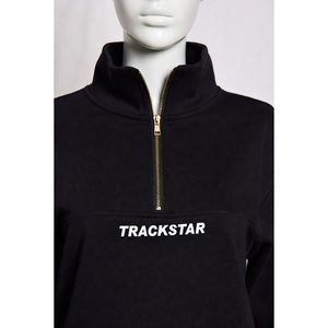 <b>Womens</b> <b>White</b> Quarter Zip <b>Sweatshirt</b> Black Lettering Print Gold Hardware Pullover Top Trackstar OEM Private Label - Product Image 5