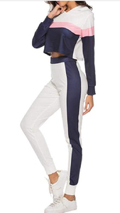 2026 Custom Design Winter Women Crop Top Pant Color <b>Block</b> Tracksuits Patchwork Hoodie & Track Pant Sweatsuit - Product Image 2