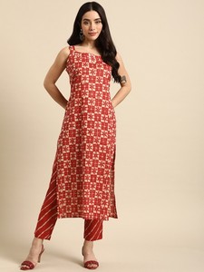 Mujeres motivos étnicos tradicional impreso Regular puro algodón sin mangas Kurta con pantalones indio pakistaní salwaar kameez traje - Product Image 2