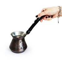 Cafetière en cuivre gravée à la main Kulhan d'Anatolie, 500 ml, 7 tasses, nickel, manche long unique, café turc et grec traditionnel