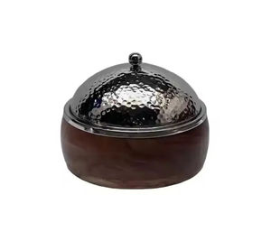 Calentador de comida de olla caliente de metal con acabado cromado ligero elegante con soporte de madera para servir platos y catering de estilo árabe - Product Image 4
