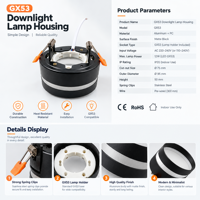 Luminaire encastré LED GX53 IP44 de haute qualité, boîtier en aluminium, support de lampe sur mesure, température de couleur réglable