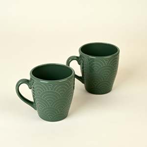 Juego de 2 Tazas de Café de Cerámica de Diseño Japandi Verde Pino, Aptas para Lavavajillas, Hermosas Tazas para Leche, Ideales para Regalos - Product Image 2