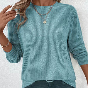 Pull en maille torsadée en polyester/coton à col long et manches longues, couleur unie bleu turquoise, style vintage élégant pour femmes, nouvelle collection hiver 2026 - Product Image 3
