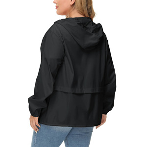 Women's Hooded Windproof <b>Jacket</b> With Pockets Full Sleeve Zipper Closure Solid Black Utility Style Spring Wear - Product Image 2