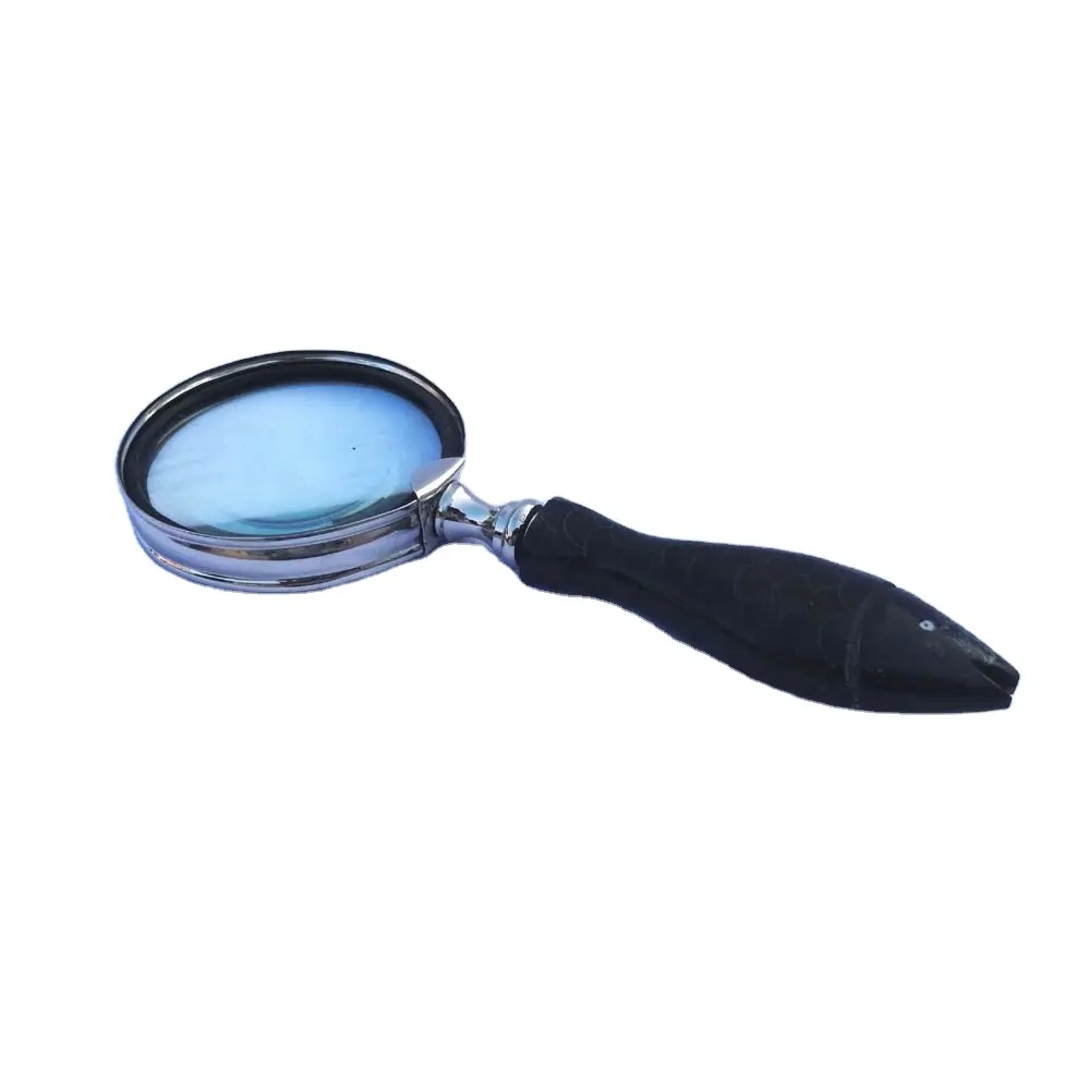 High Quality Wholesale Custom Magnifying Glass with Wooden Box Fish Shape Design Resin Handle for Reading and Inspection Usage