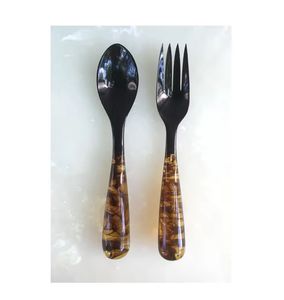 Cuillère en corne de buffle au design de luxe Cuillère à salade pour servir la salade Outils de cuisine pour la maison Cuillère d'hôtel Ensemble fait à la main - Product Image 3