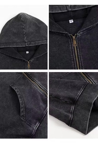 Sudadera con capucha de mezcla de algodón con logotipo personalizado Vintage marrón de gran tamaño con cremallera y hombros caídos forro polar pesado para invierno - Product Image 5