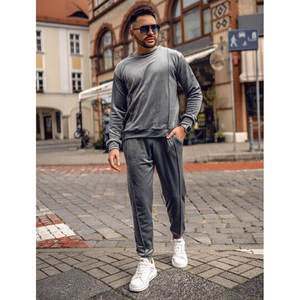 Survêtement pour homme en velours anti-rétrécissement d'automne, fermeture éclair, logo brodé, impression 3D en relief, techniques d'impression numérique, teinture unie - Product Image 5